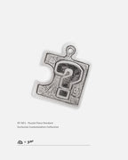 Front view of customizable 990 silver puzzle pendant on a white background, personalized from your idea by Dzoo, at Rainbow Tears.