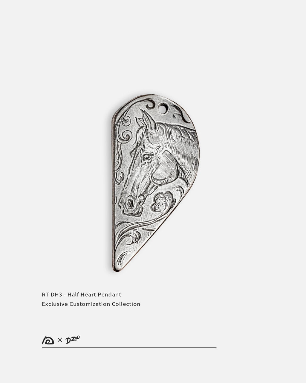 Customizable 990 fine silver half-heart couple pendant with engraving, by Dzoo, available at Rainbow Tears.