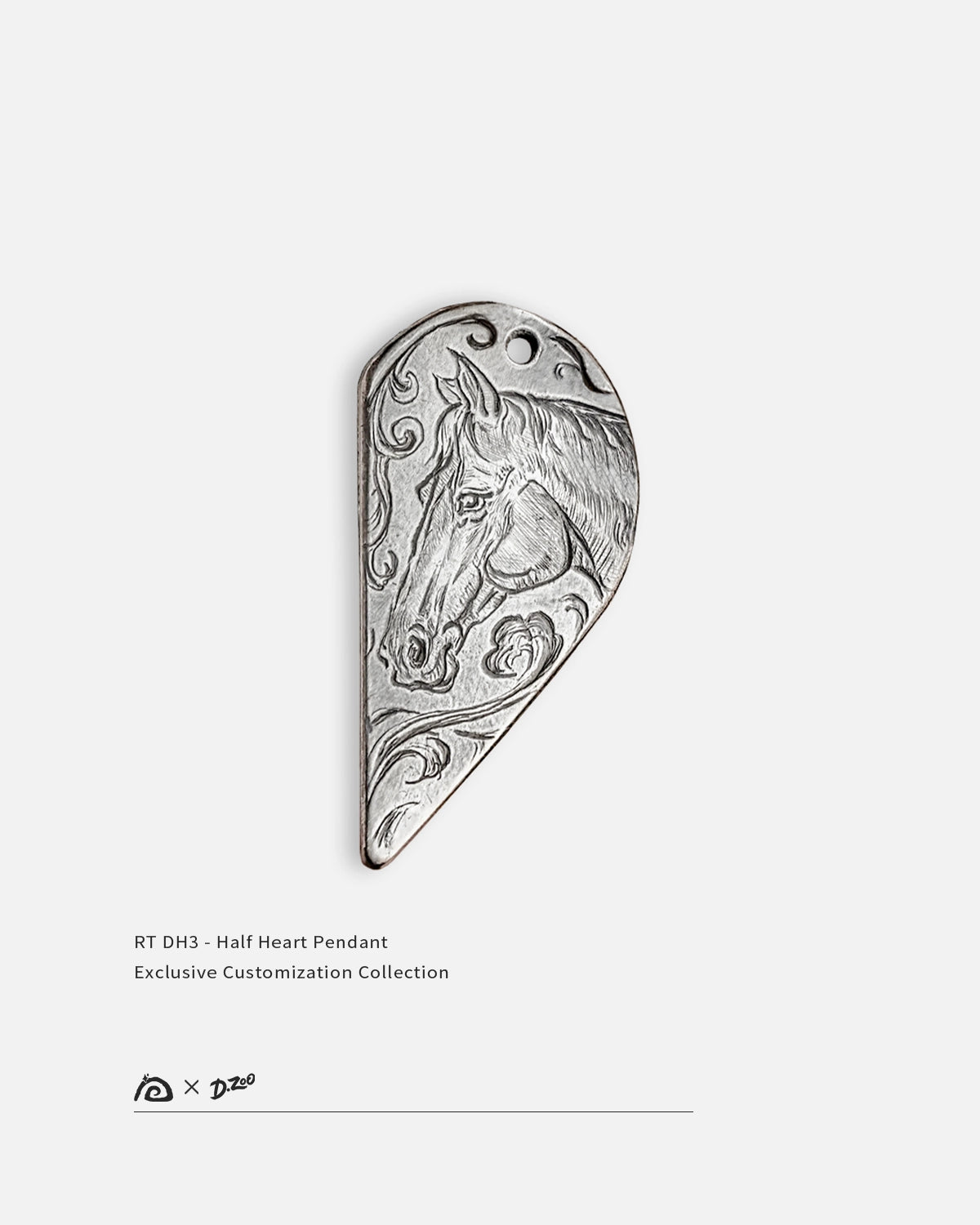 Customizable 990 fine silver half-heart couple pendant with engraving, by Dzoo, available at Rainbow Tears.