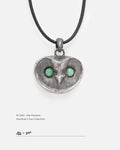 Handmade 925 sterling silver owl pendant with natural opalite gemstone eyes, designed by Dzoo, available at Rainbow Tears.