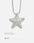 Front view of bright polished 925 silver starfish pendant on white background, designed by Dzoo, at Rainbow Tears.
