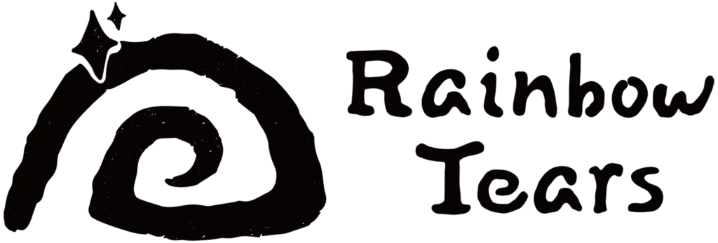 Black horizontal combination logo of Rainbow Tears — handcrafted jewelry brand expressing balance, emotion, and light through color.