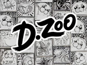 D.zoo designer logo placed over a background of hand-drawn jewelry boxes created by the designer.