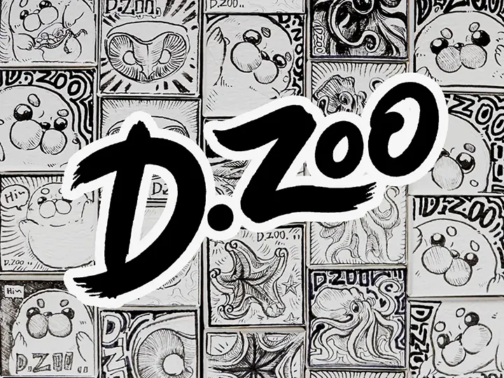D.zoo designer logo placed over a background of hand-drawn jewelry boxes created by the designer.