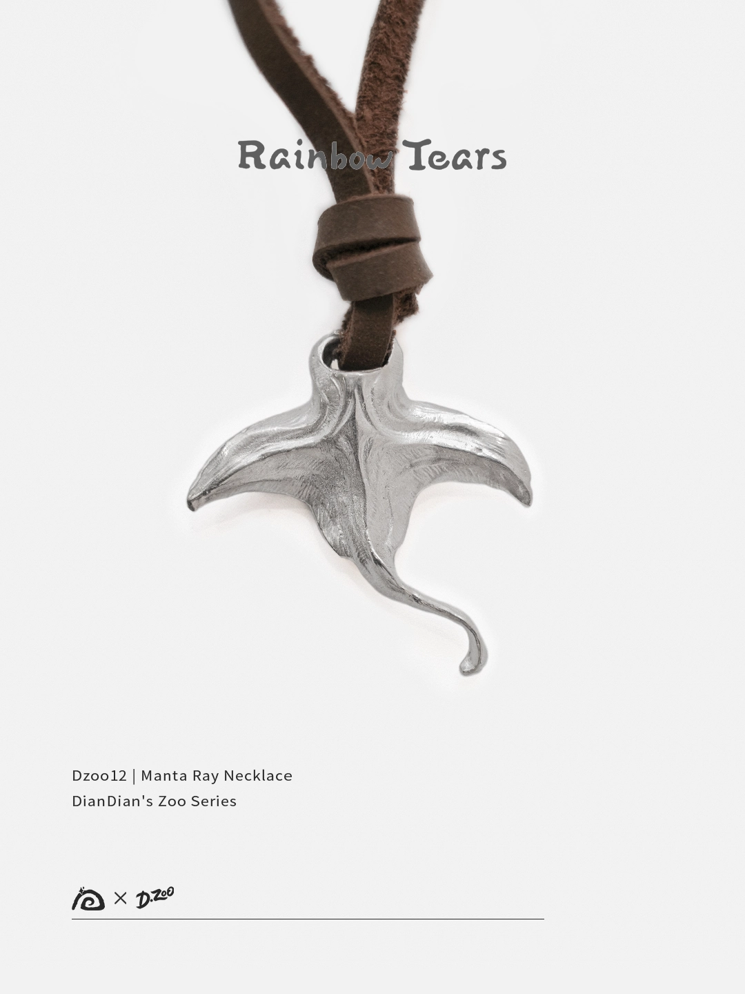 Front view of a 925 silver manta ray necklace on a white background