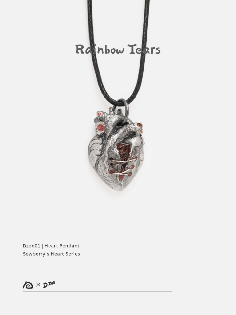 Front view of a 925 sterling silver rebellious heart pendant on a white background