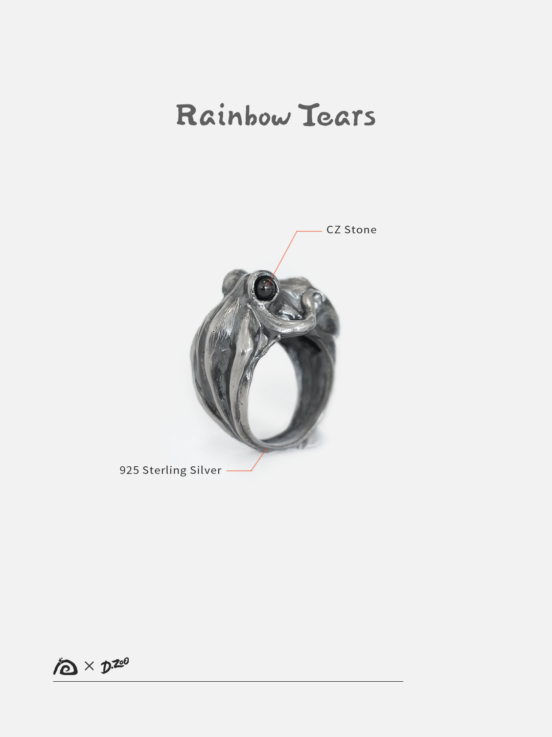 Close-up of the octopus ring, showing the texture of the 925 sterling silver and the black zircon eyes