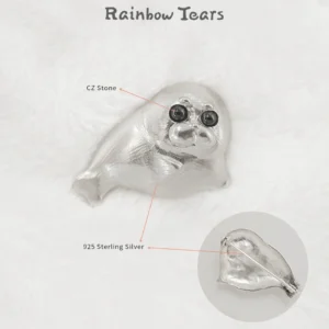 This Ploop seal brooch is made of 925 sterling silver and inlaid with black cz stone