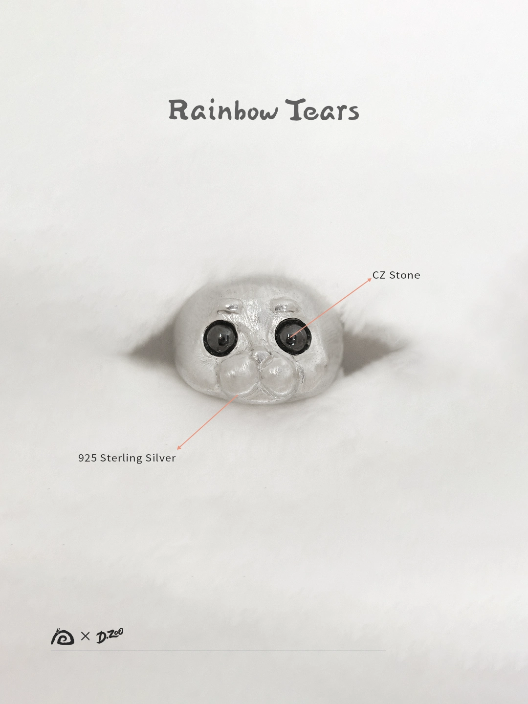 The material of the Ploop ring is shown in the picture, showing the details of 925 sterling silver and black zircon