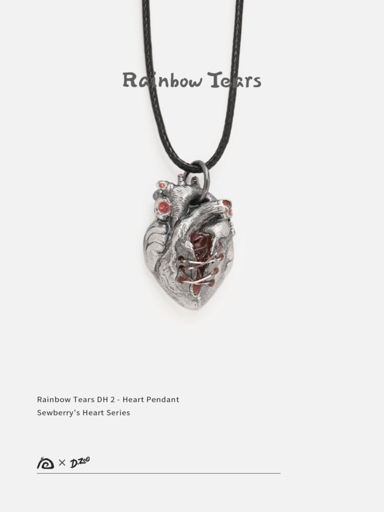 Front view of a 925 sterling silver rebellious heart pendant on a white background