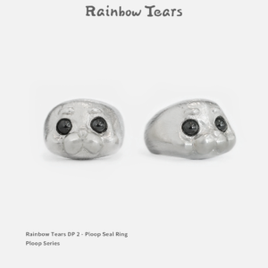 Sterling silver Ploop seal ring shown from front and 45-degree angles, highlighting the rounded seal head details