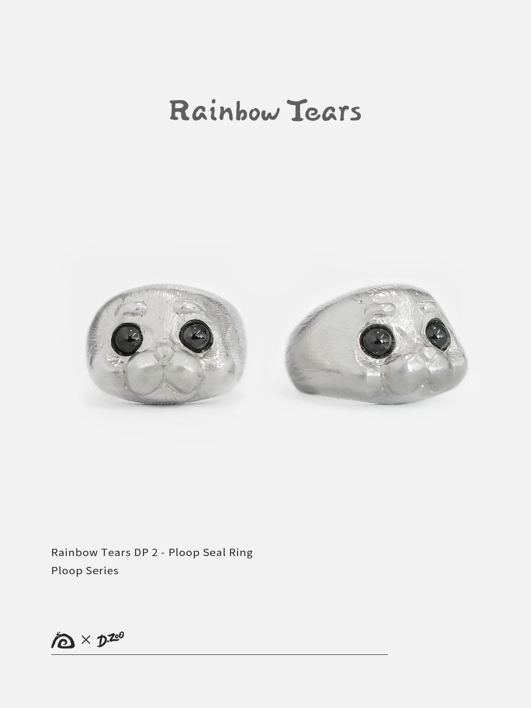 Sterling silver Ploop seal ring shown from front and 45-degree angles, highlighting the rounded seal head details