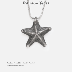 Front view of a distressed handcrafted silver starfish necklace on a white background