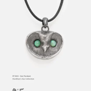 Handmade sterling silver owl pendant with an oxidized vintage finish, featuring two vibrant natural opal stones as the owl's eyes.