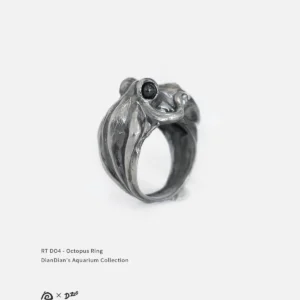 Pure silver octopus ring 45-degree angle display image on a white background