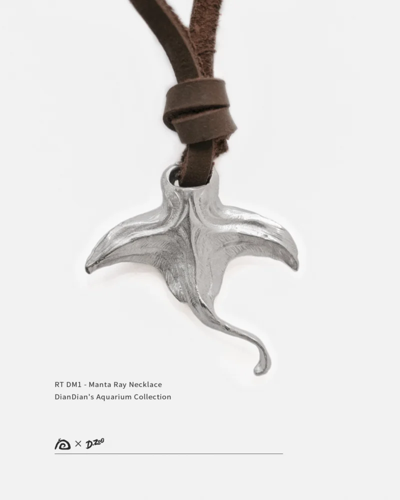Front view of a 925 silver manta ray necklace on a white background