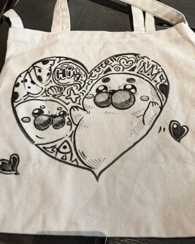 Designer hand-painted Ploop seal pattern canvas bag